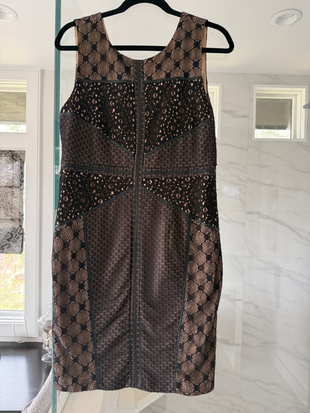 Anthropologie Sleeveless Black Patterned Sheath Dress